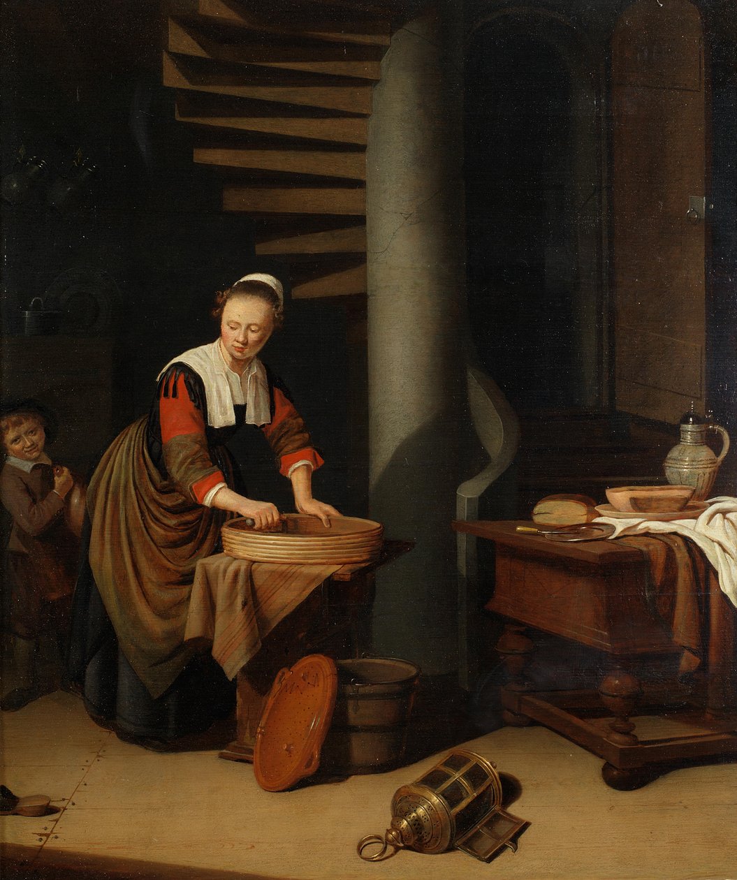 Kuchyňská pomocnice žehlí od Adriaen van Gaesbeeck