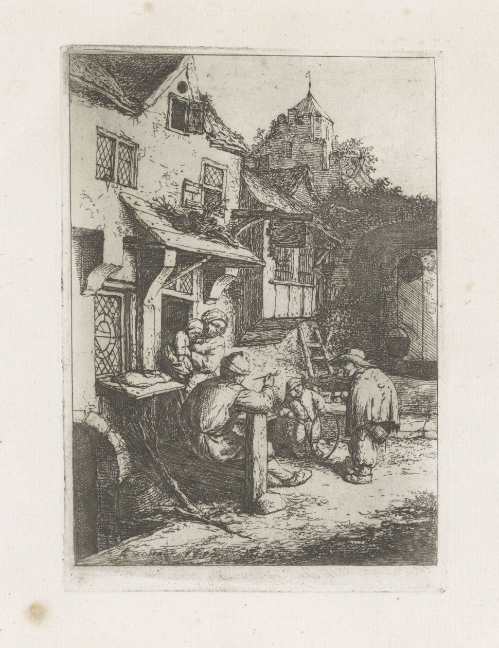 Hrbatý houslista před hostincem od Adriaen van Ostade