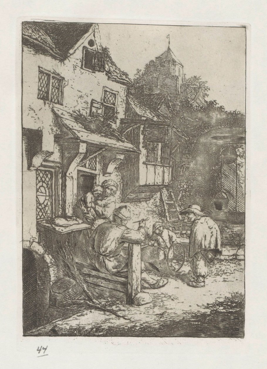 Hrbatý houslista před hostincem od Adriaen van Ostade