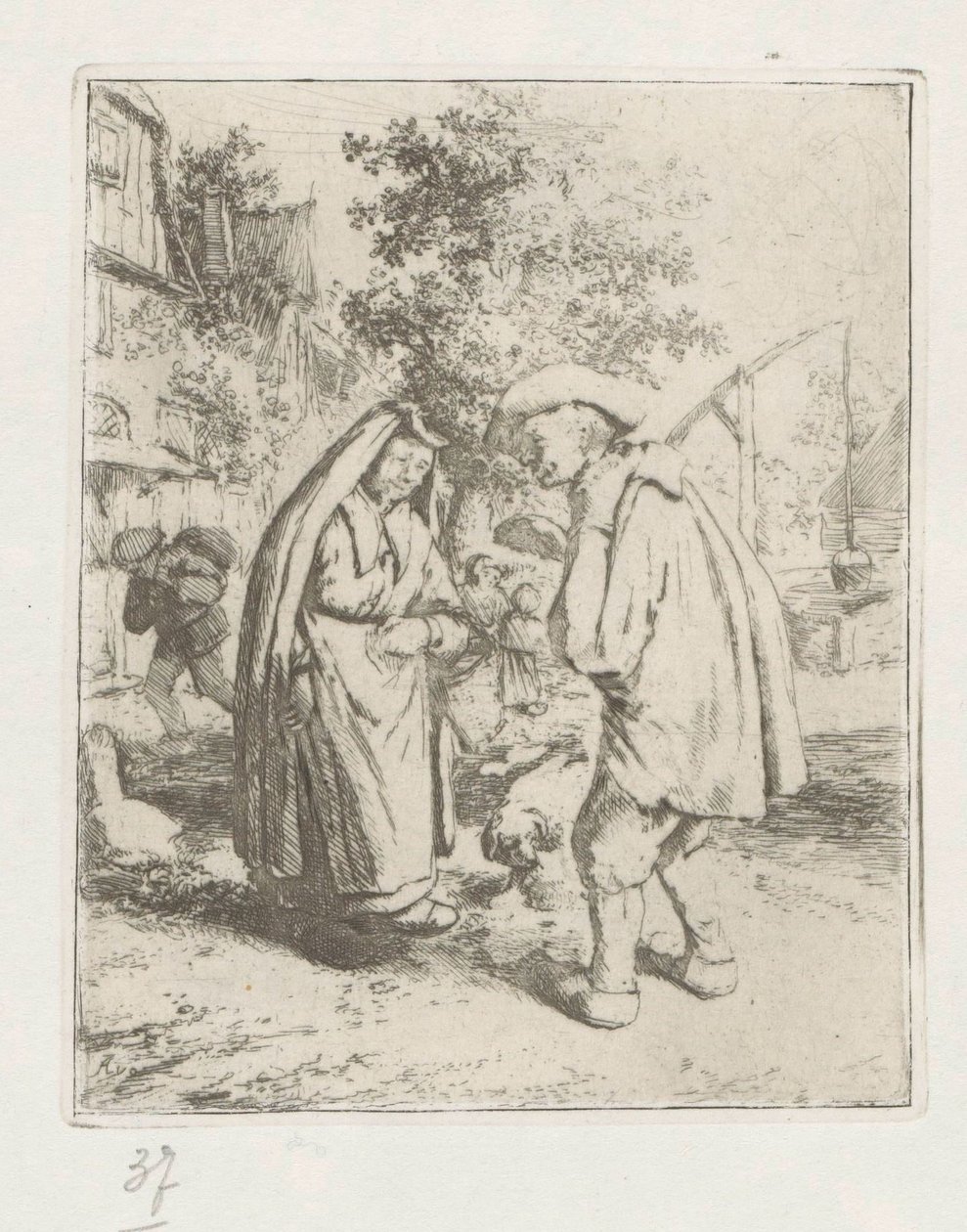 Muž a žena v rozhovoru od Adriaen van Ostade