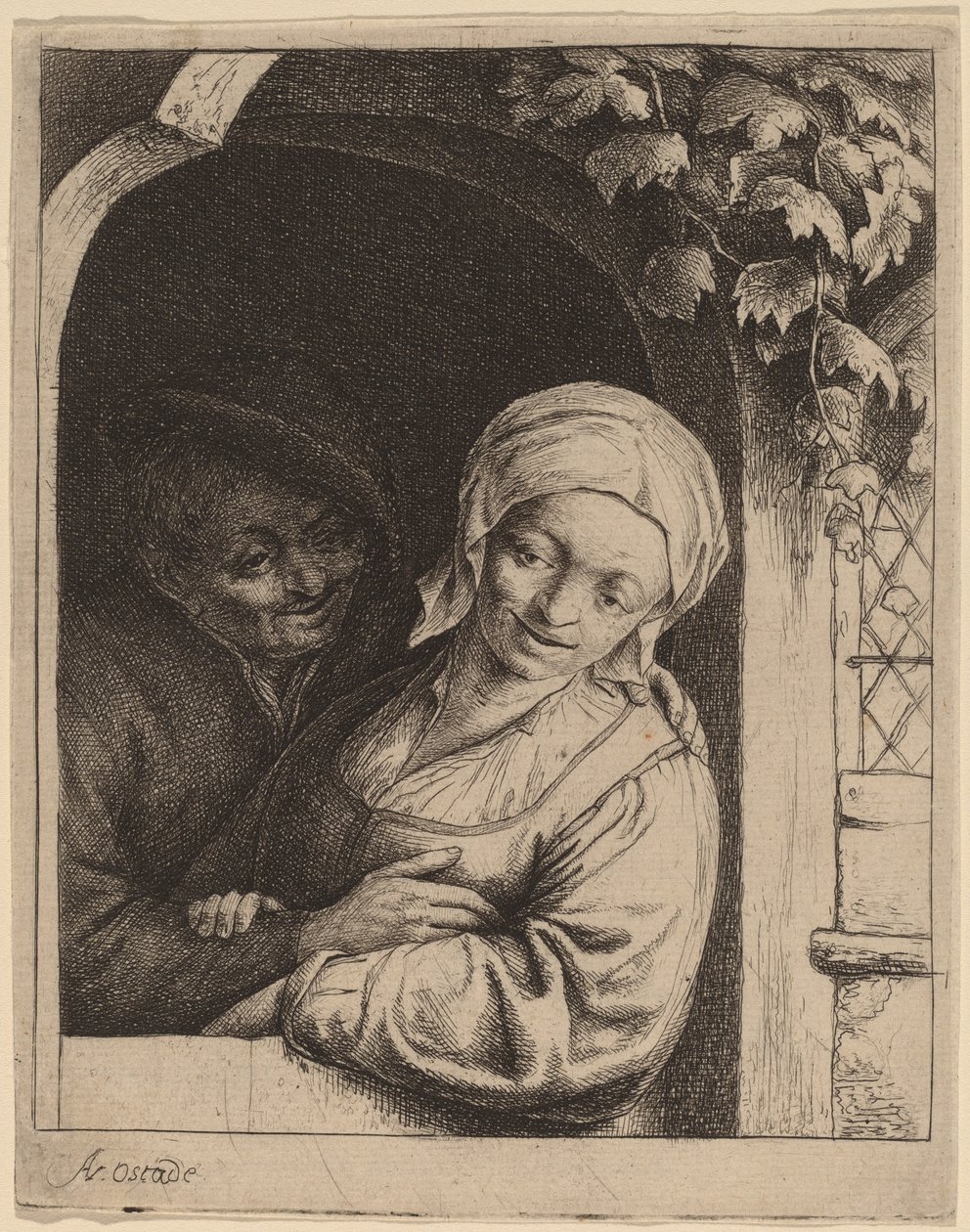 Selský pár ve dveřích (Village Romance) od Adriaen van Ostade