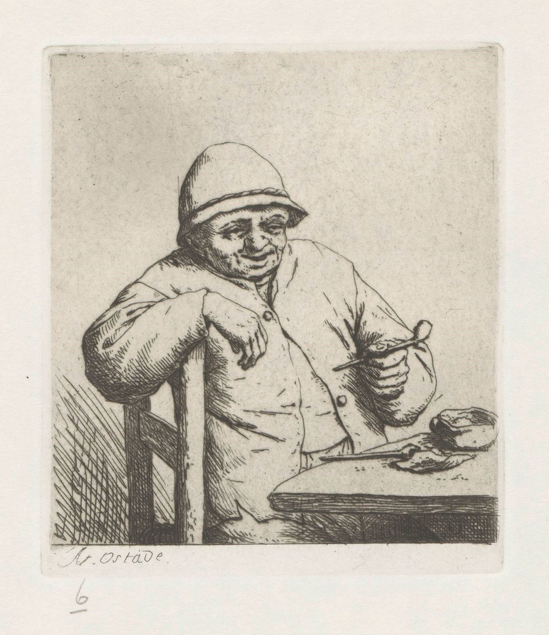 Kouření farmář s paží přes židli od Adriaen van Ostade