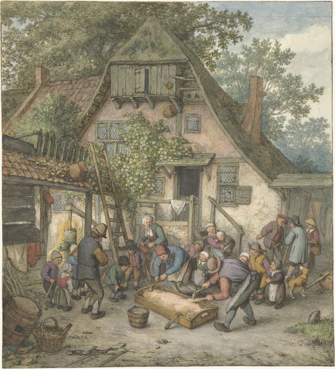 Opaření prase Škrábání prasete od Adriaen van Ostade