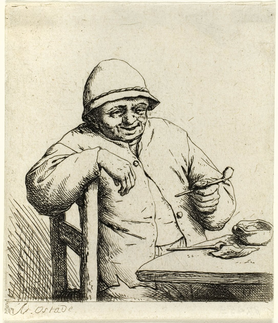 Kuřák opřený o opěradlo židle od Adriaen van Ostade