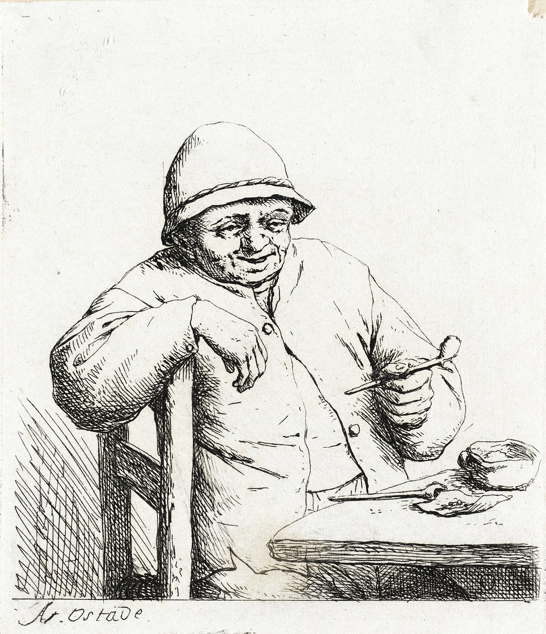 Kuřák opřený o opěradlo židle od Adriaen van Ostade