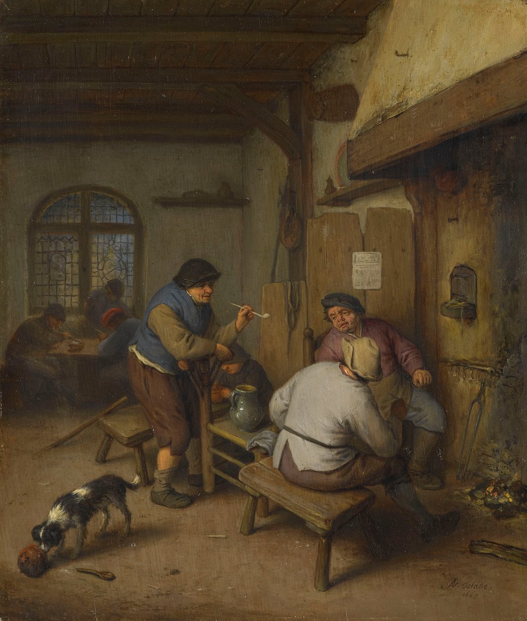 Tři sedláci v krčmě kolem ohně od Adriaen van Ostade