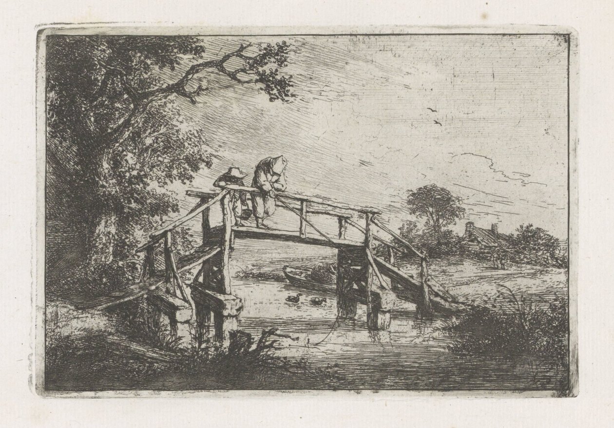 Dva rybáři na mostě od Adriaen van Ostade