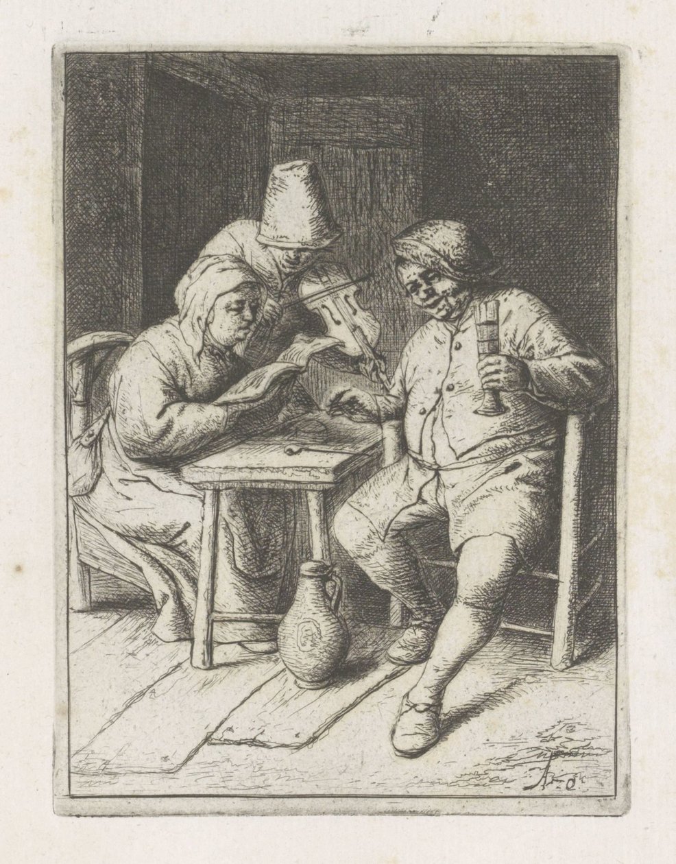 Houslista s párem u stolu Koncert od Adriaen van Ostade