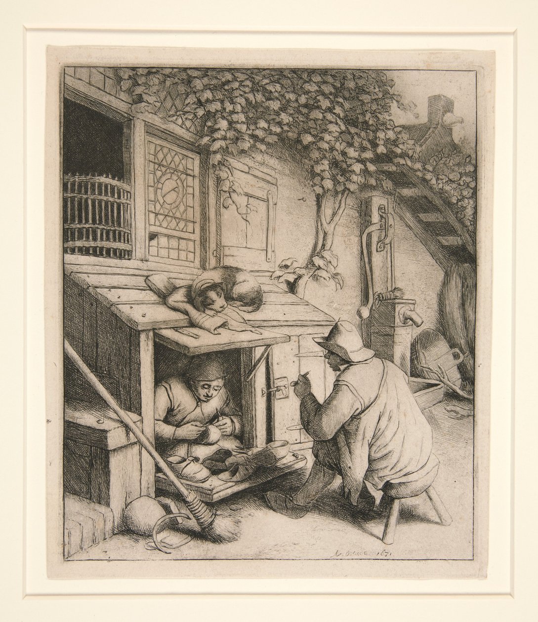 a. Švec b. Zpěváci od Adriaen van Ostade