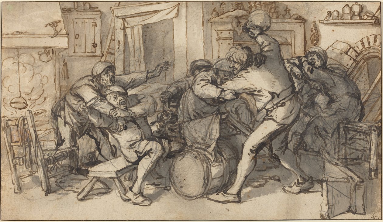 Rolníci bojující v hospodě od Adriaen van Ostade and Cornelis Dusart