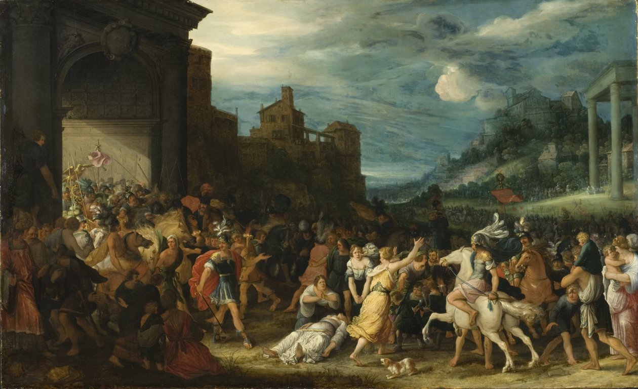 Les Horace entrent dans Rome - Horatii vstupující do Říma, Stalbemt, Adriaen, van (1580-1662). Olej na dřevě. Rozměr: 67 x 109 cm. Národní muzeum Stockholm od Adriaen van Stalbemt