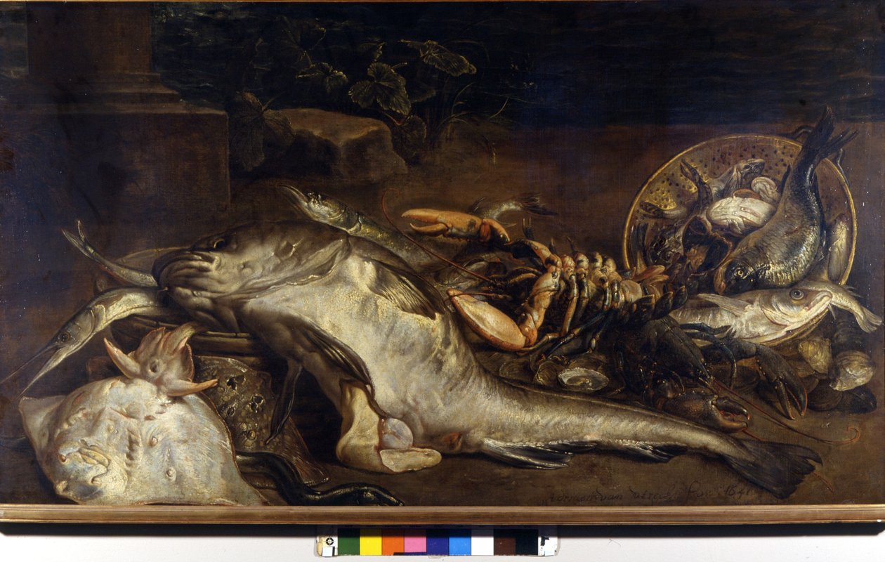 Rybí zátiší. Obraz Adriaena van Utrechta (1599 - 1652). Milán, ČRA. od Adriaen van Utrecht