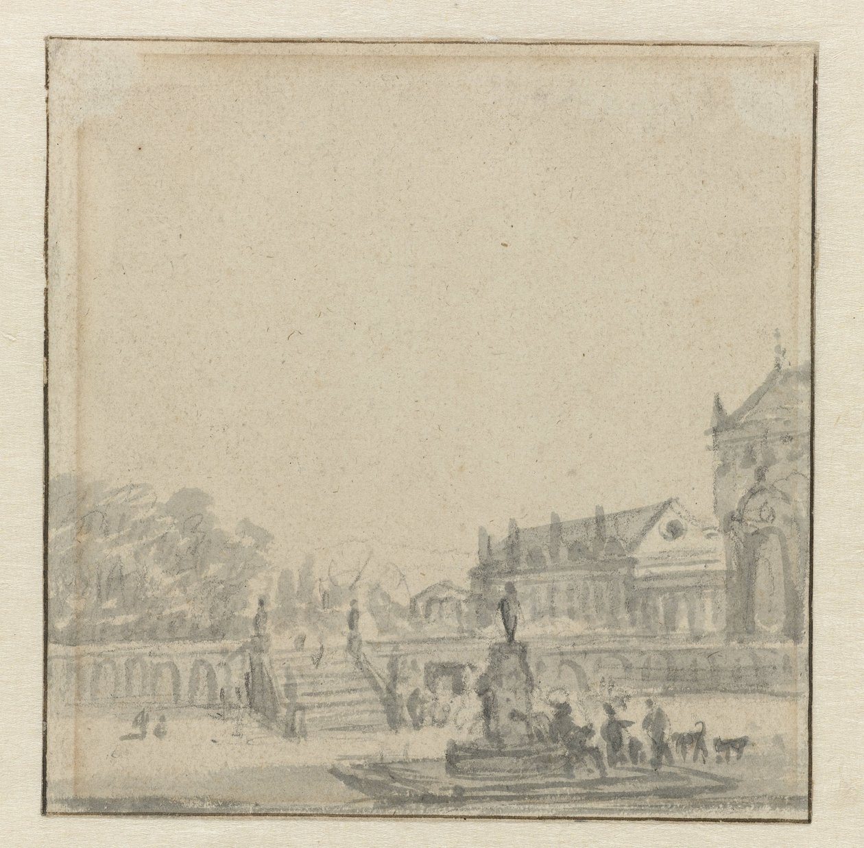 Předhradí paláce s fontánou od Adriaen van de Velde (possibly)