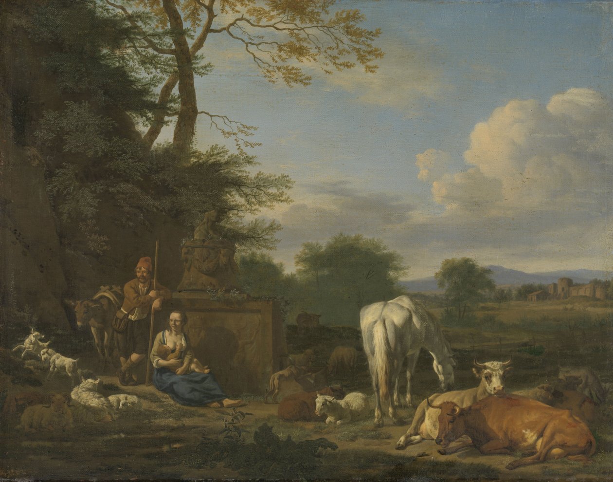 Arkádská krajina s odpočívajícími pastýři a zvířaty, 1664 (olej na plátně na panelu) od Adriaen van de Velde