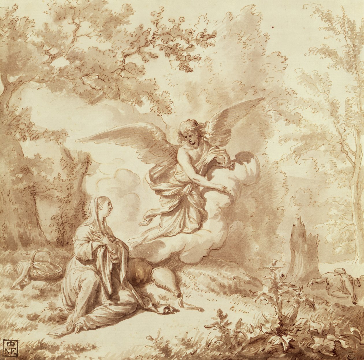 Hagar na poušti (kresba) od Adriaen van de Velde