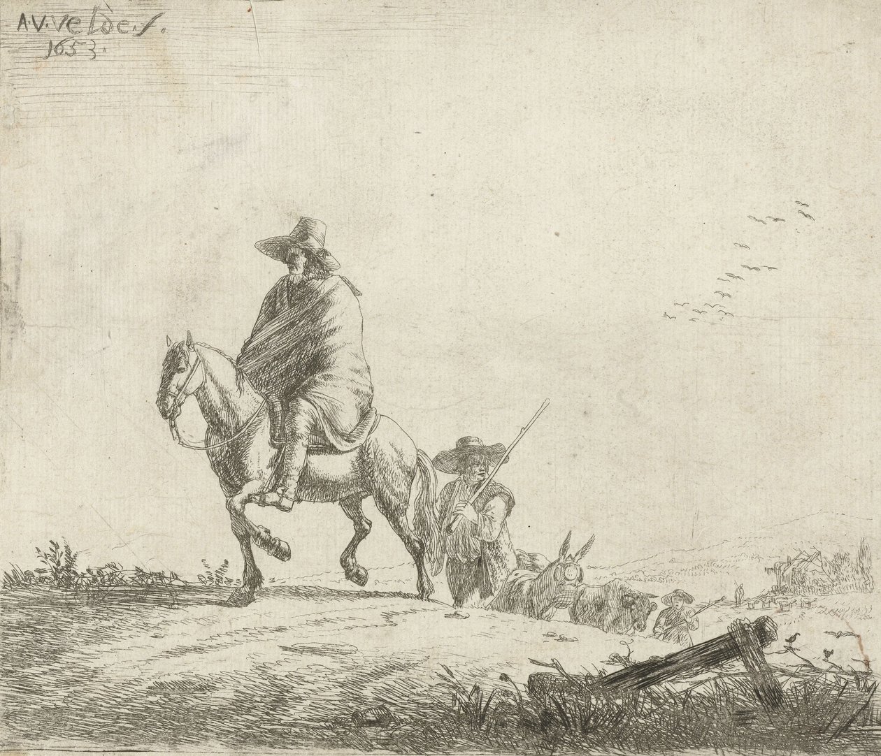 Jezdec a pastevec s dobytkem na polní cestě, 1653 od Adriaen van de Velde