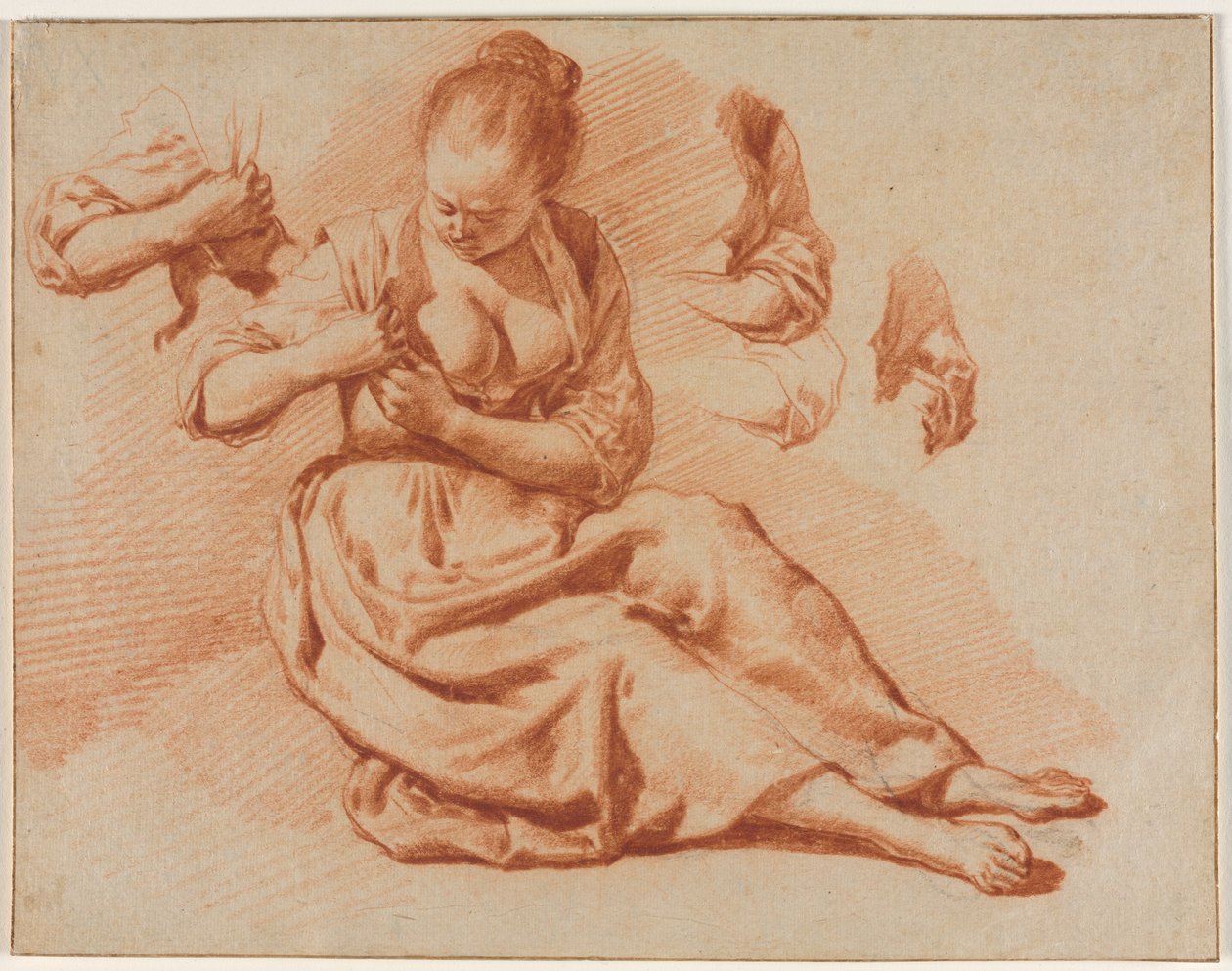 Sedící žena hledá blechy, c. 1671. od Adriaen van de Velde