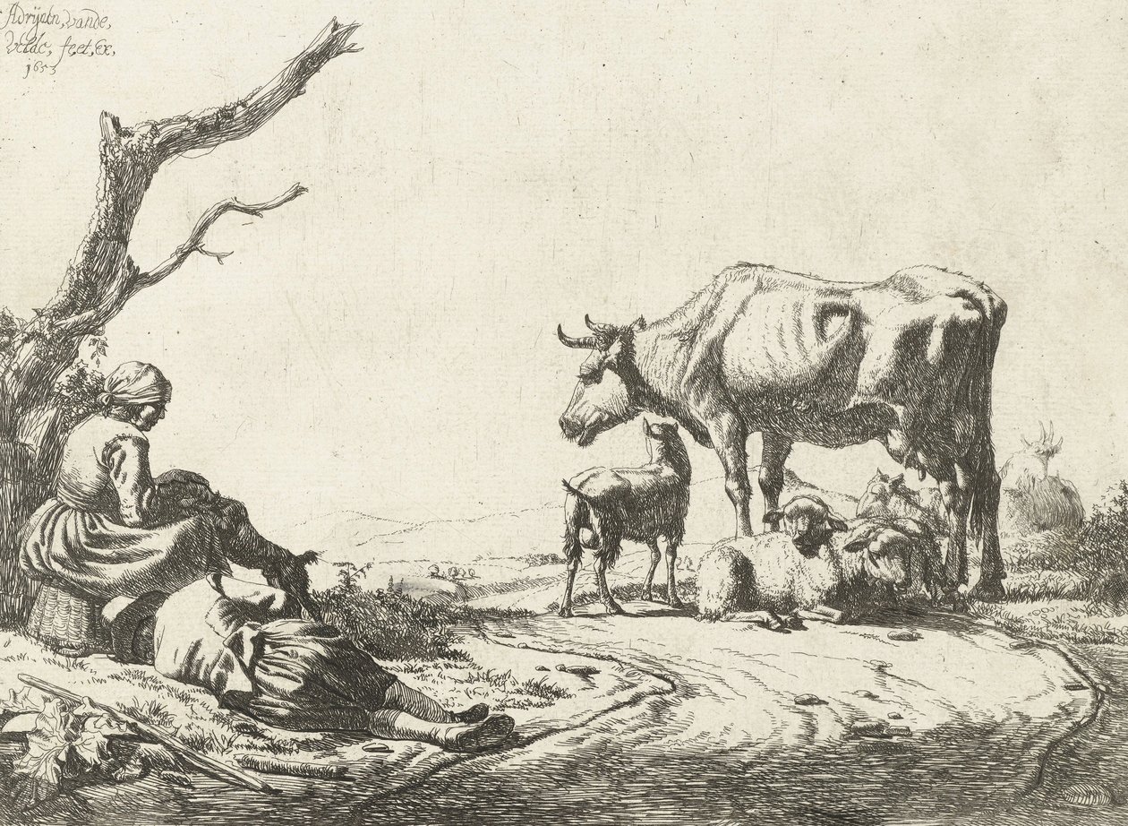 Pastýř a pastýřka s dobytkem, 1653 od Adriaen van de Velde