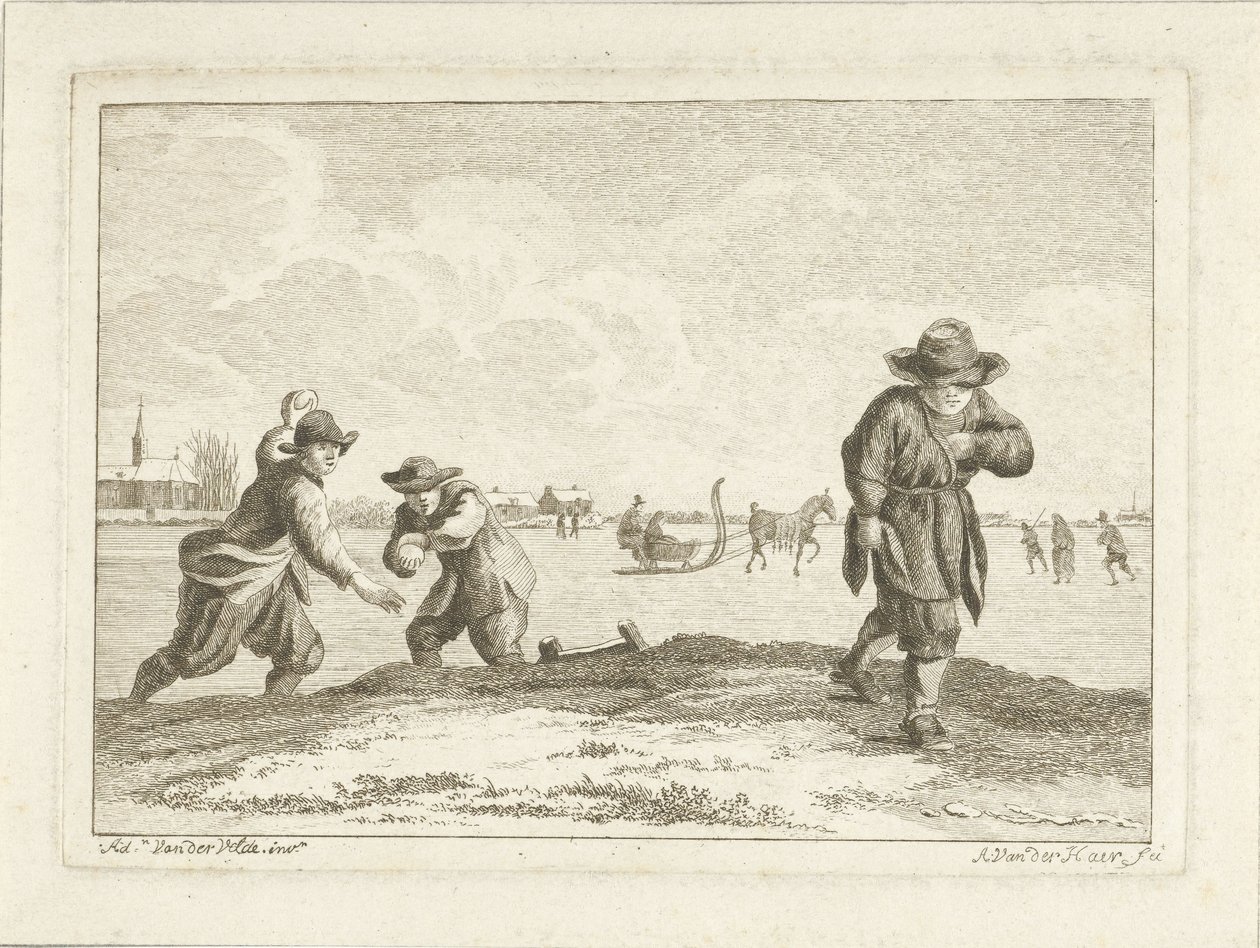 Vrhačky sněhových koulí, vyryté Anthonijem van der Haerem, kolem 1745-85 (lept) od Adriaen van de Velde