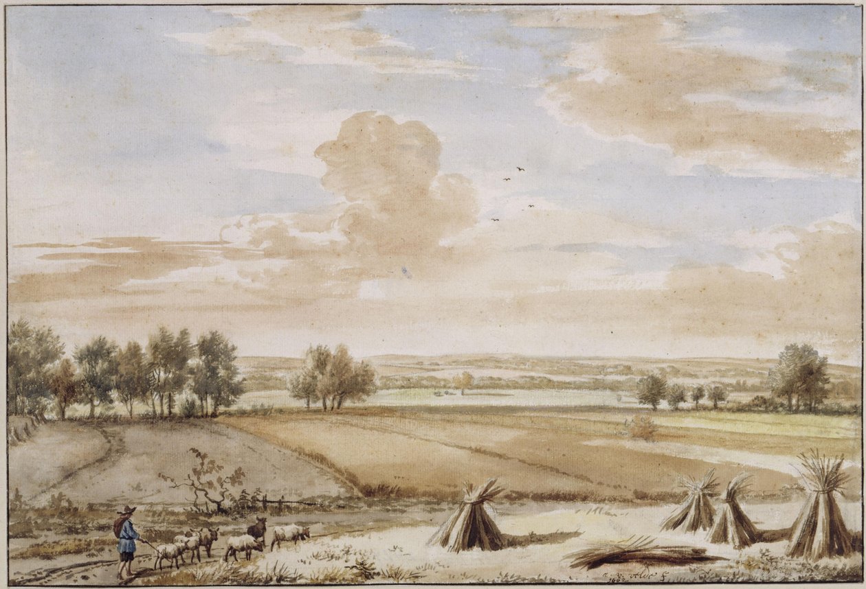 Letní nížinná krajina se zralými obilnými poli od Adriaen van de Velde