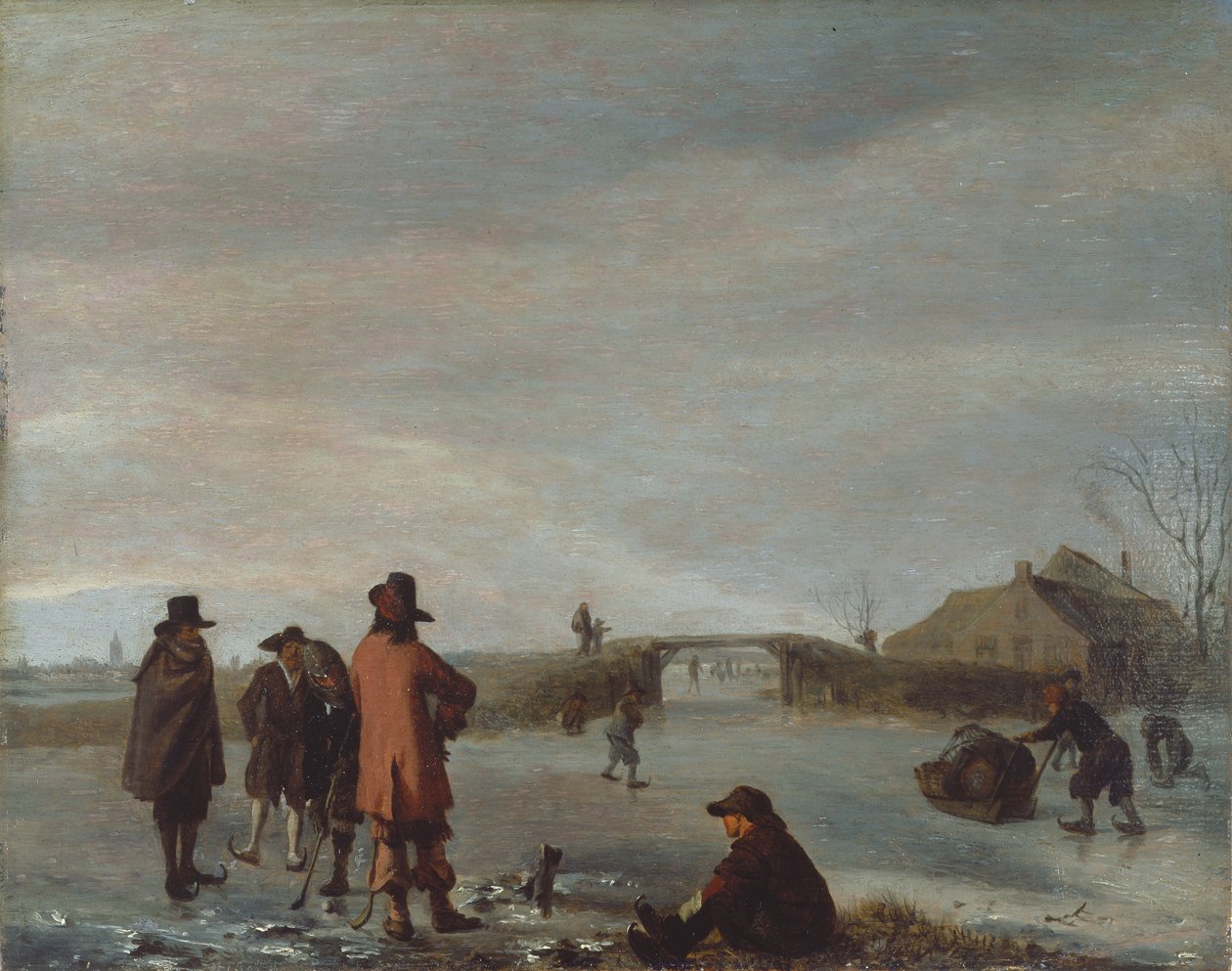 Zimní scéna se skupinou golfistů na zamrzlé řece, cca 1654-72 (olej na panelu) od Adriaen van de Velde