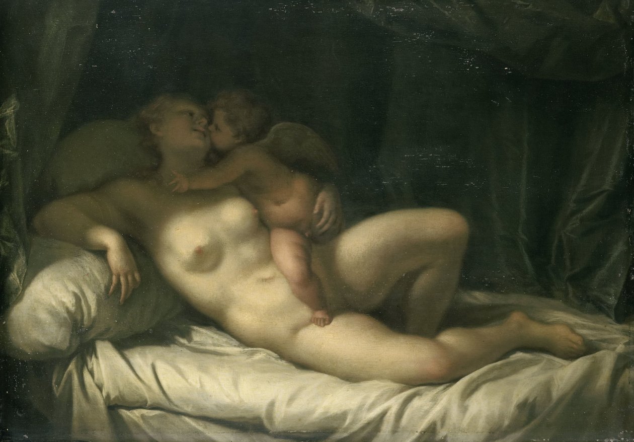 Amor Líbání Venuše od Adriaen van der Werff (manner of)