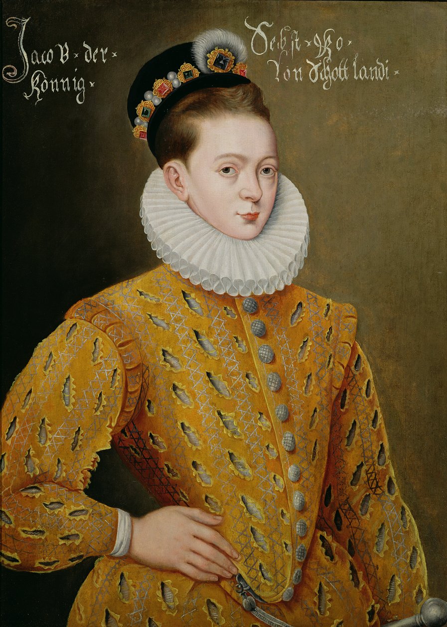 Portrét Jakuba I. Anglického a Jakuba VI. Skotského (1566-1625), údajně manželský portrét poslaný k dánskému soudu, aby svedl Annu, jeho budoucí manželku od Adrian Vanson