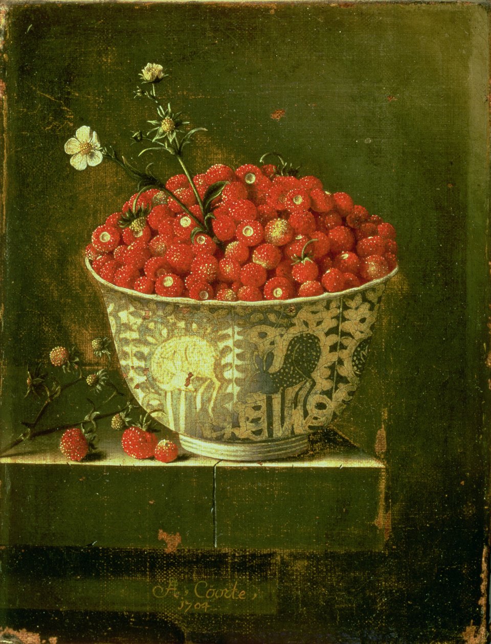 Lesní jahody v čínské porcelánové misce Wanli Kraak, 1704 od Adrian Coorte
