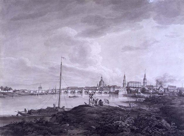 Pohled na Drážďany, kolem roku 1788 (inkoust a omytí grafitem na papíře) od Adrian Zingg