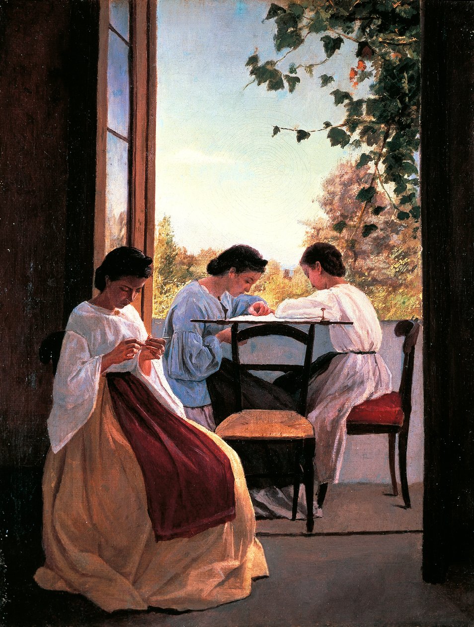 Vyšívačky od Adriana Cecioniho (1836-1886), olej na plátně, detail 52x41 cm od Adriano Cecioni