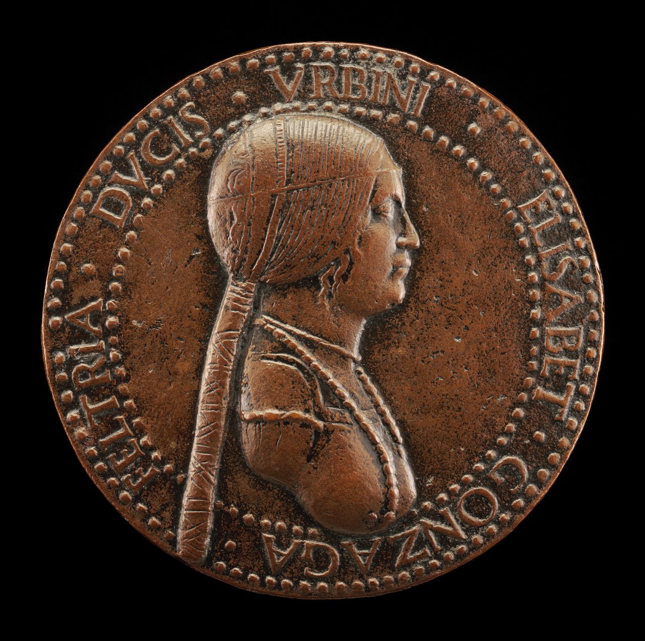 Elisabetta Gonzaga, zemřela 1526, vévodkyně z Urbina, manželka Guidobalda I 1489..., pravděpodobně po roce 1502. od Adriano Fiorentino
