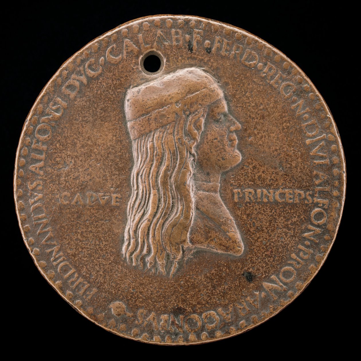 Ferdinand II. Aragonský, zemřel 1496, princ Capua a král Neapolský 1495 [obv], 1494 nebo dříve. od Adriano Fiorentino