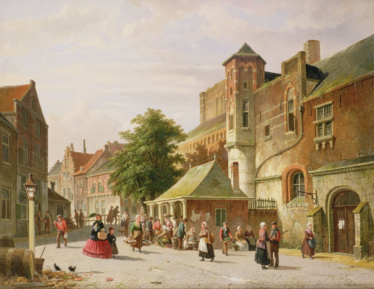 Pouliční scéna v Amsterdamu od Adrianus Eversen
