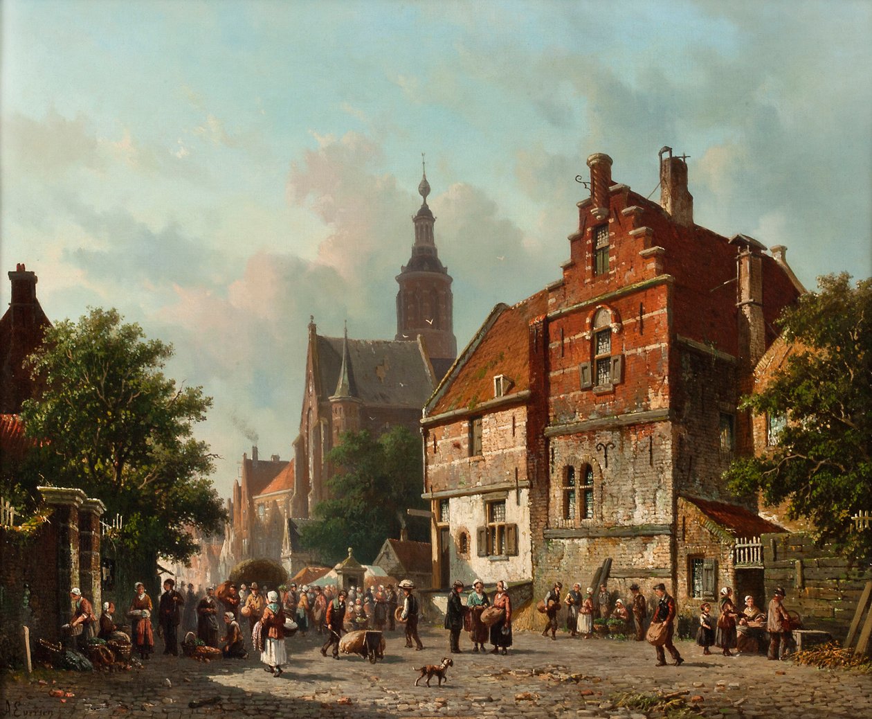 Nizozemský trh v létě, 19. století od Adrianus Eversen