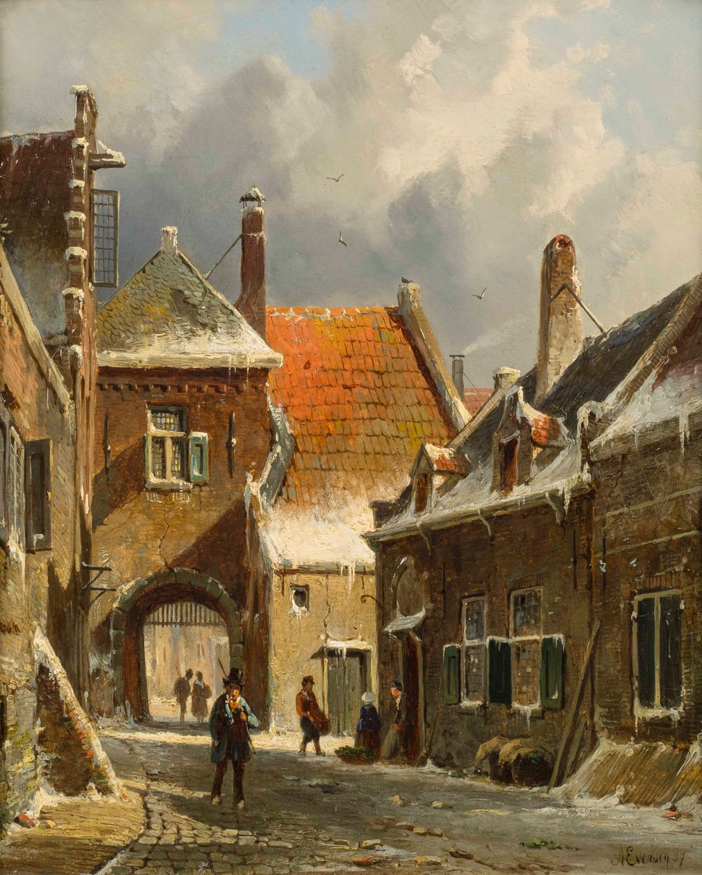 Zimní pouliční scéna, 19. století od Adrianus Eversen