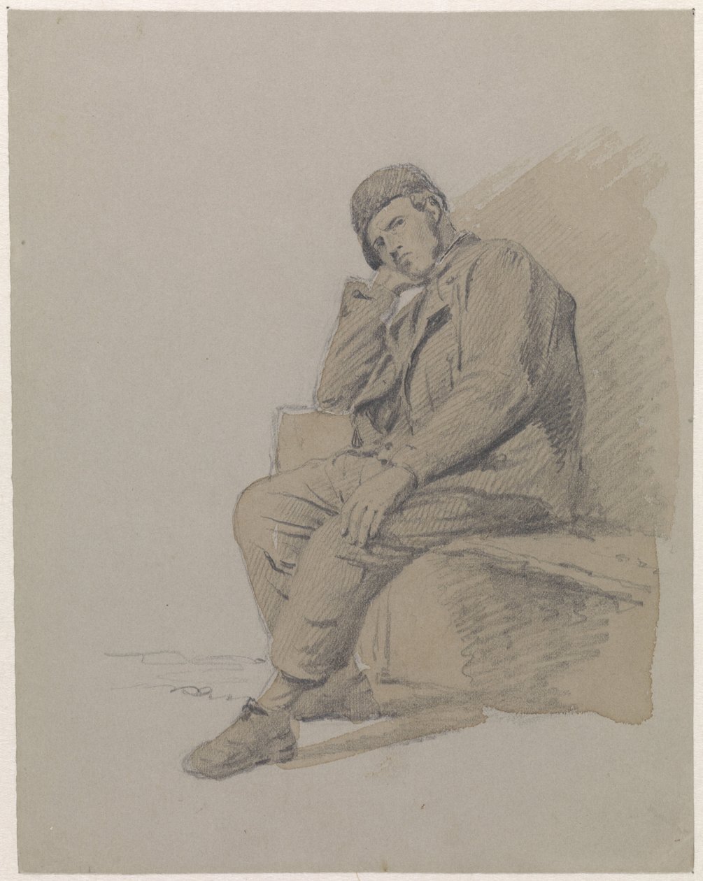 Figurální studie sedícího muže s kloboukem na hlavě od Adrianus Eversen