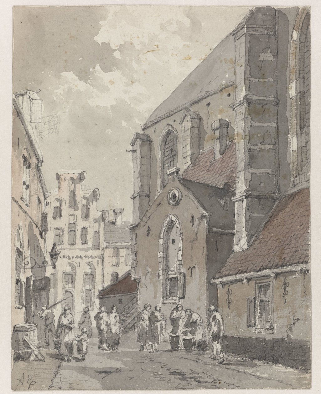 Pohled v Amersfoort, na pravé straně St. Joriskerk od Adrianus Eversen