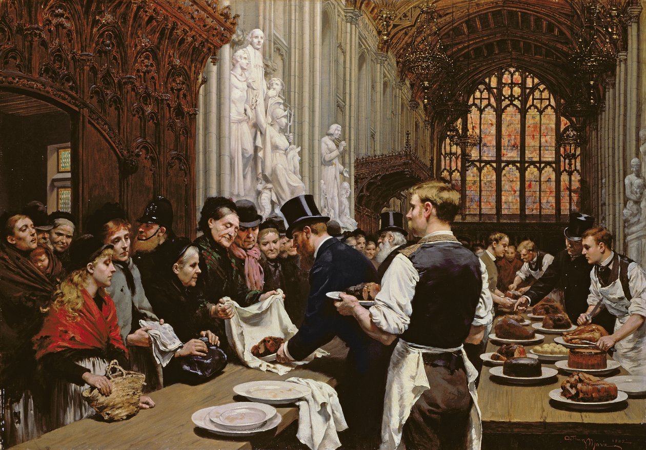 Distribuce zbytků chudým po hostině primátora v Guildhall, 1882 od Adrien Emmanuel Marie