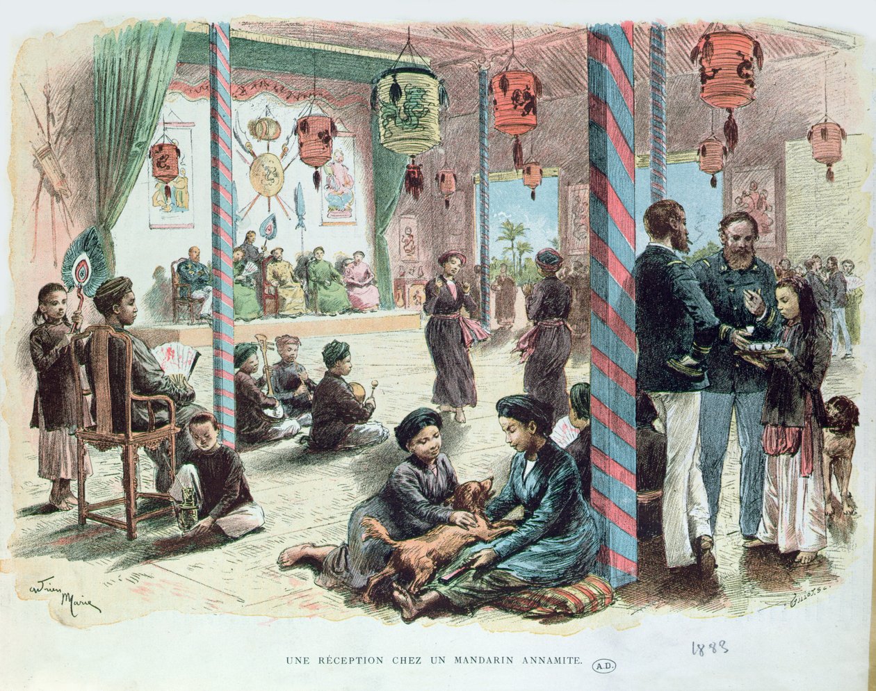 Přijetí v domě annamského mandarína v Tonkinu, Francouzská Indočína 1883 od Adrien Emmanuel Marie