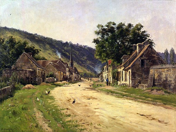 Vesnická ulice s postavami (olej na plátně) od Adrien Jacques Sauzay