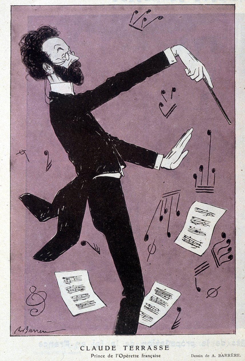 Cartoon Claude Antoine Terrasse (1867-1925), francouzský skladatel: Prince of the operette francaise. Ve Fantazii. Kresba Barrere. od Adrien Barrere