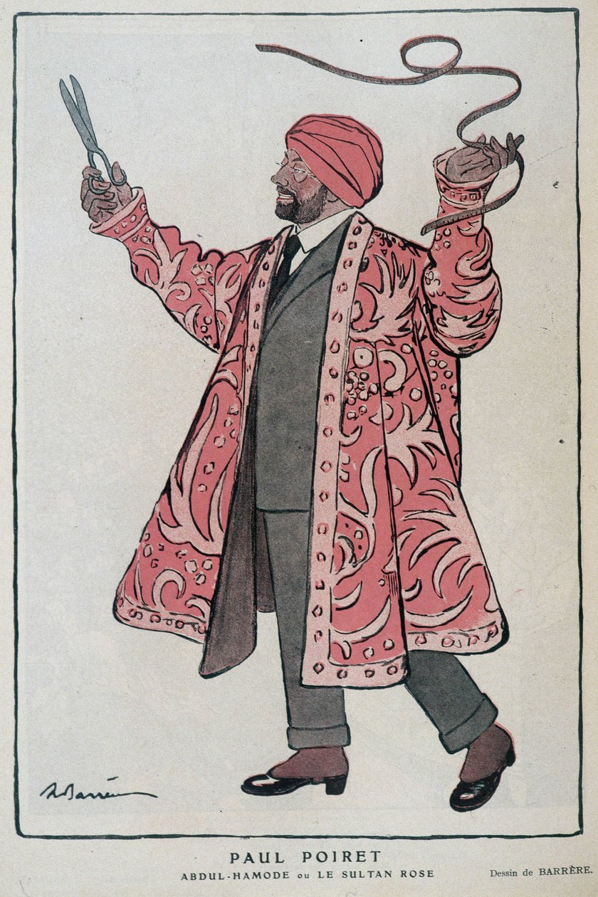 Kreslený film Paula Poireta, francouzského designéra a designéra (1879-1944) ve filmu „Abdul-Hamode nebo Le Sultan Rose““ - Ilustrace Adrien Barrere (1877-1931) In Fantasio, 1.12.1919 od Adrien Barrere