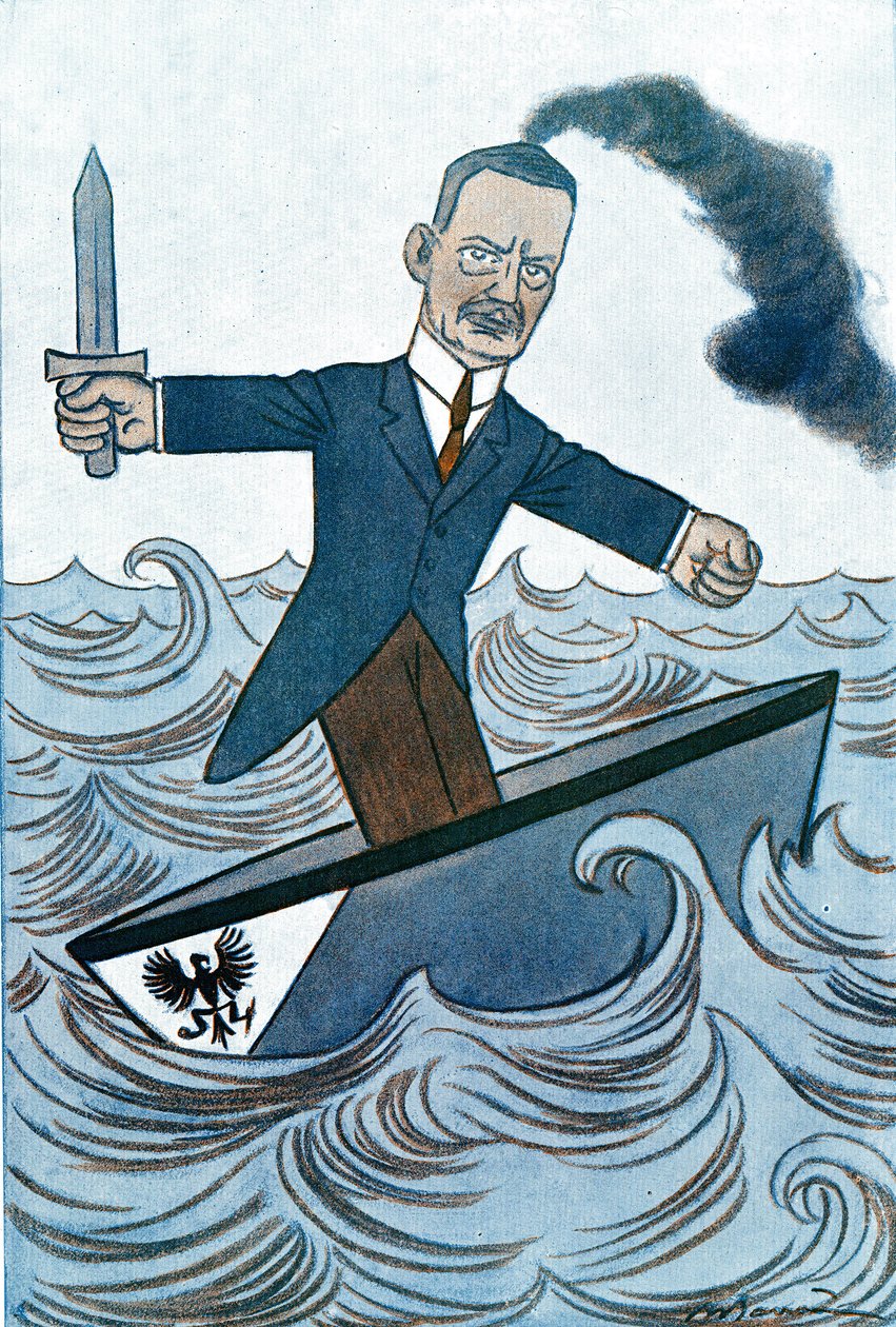 Cartoon od Wilhelma Cuna (1876-1933) německého politika odpovědného za námořní záležitosti. Kresba Adrien Barrere (1877-1931) z Fantasio od Adrien Barrere