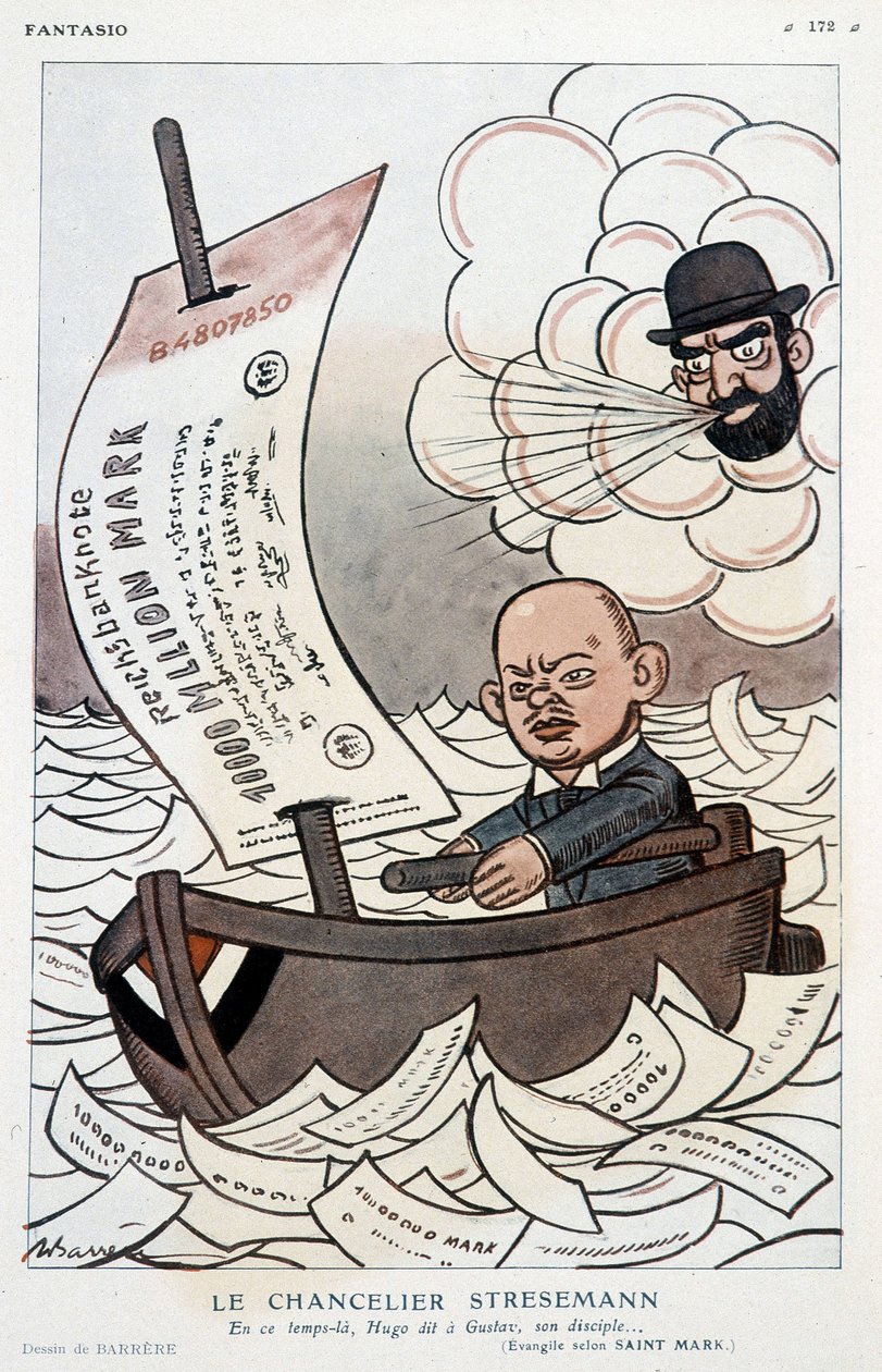 Kreslený film o německém kancléři Gustavu Stresemannovi (1878-1929) a devalvaci značky - ilustrace Adriena Barrere (1877-1931) ve „“Fantasio“““ z 1.11.1923 od Adrien Barrere