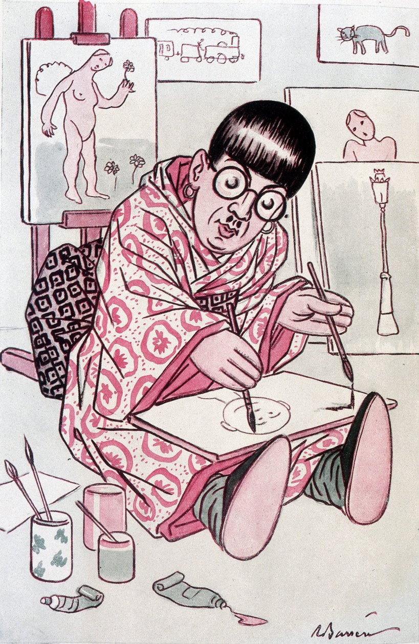 Kreslený film Tsuguharu Fujita, pokřtěný Leonard Foujita, francouzský malíř japonského původu (1886-1968). Kresba Barrere ve Fantasiu, dne 01.04.1927. od Adrien Barrere
