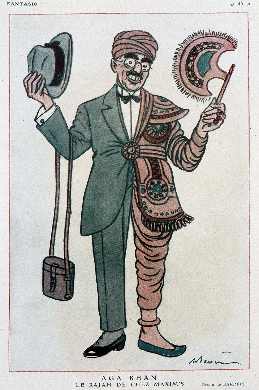 Komiksová kresba od Barrere na Muhammad Shah Aga Khan III od Adrien Barrere
