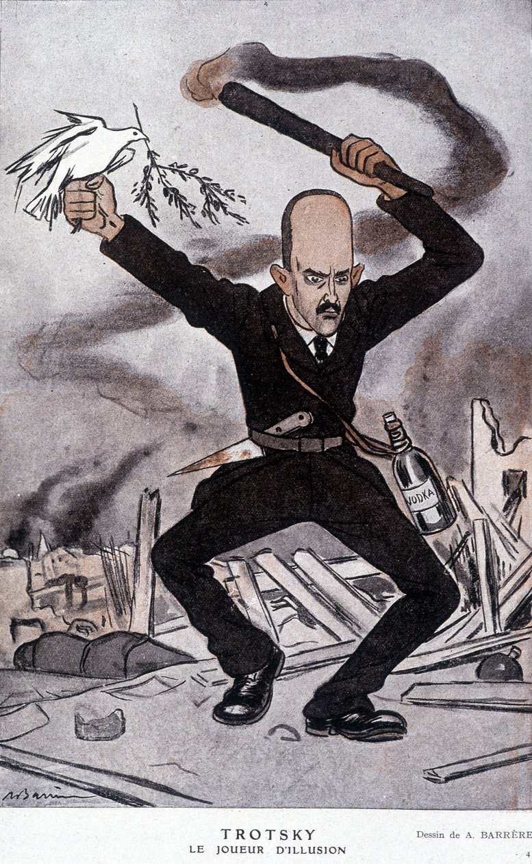 Leon Trockij (Trockij) (1879-1940), hráč iluzí - Barrère karikatura, ve „“Fantasio““ z 15.3.1918 od Adrien Barrere