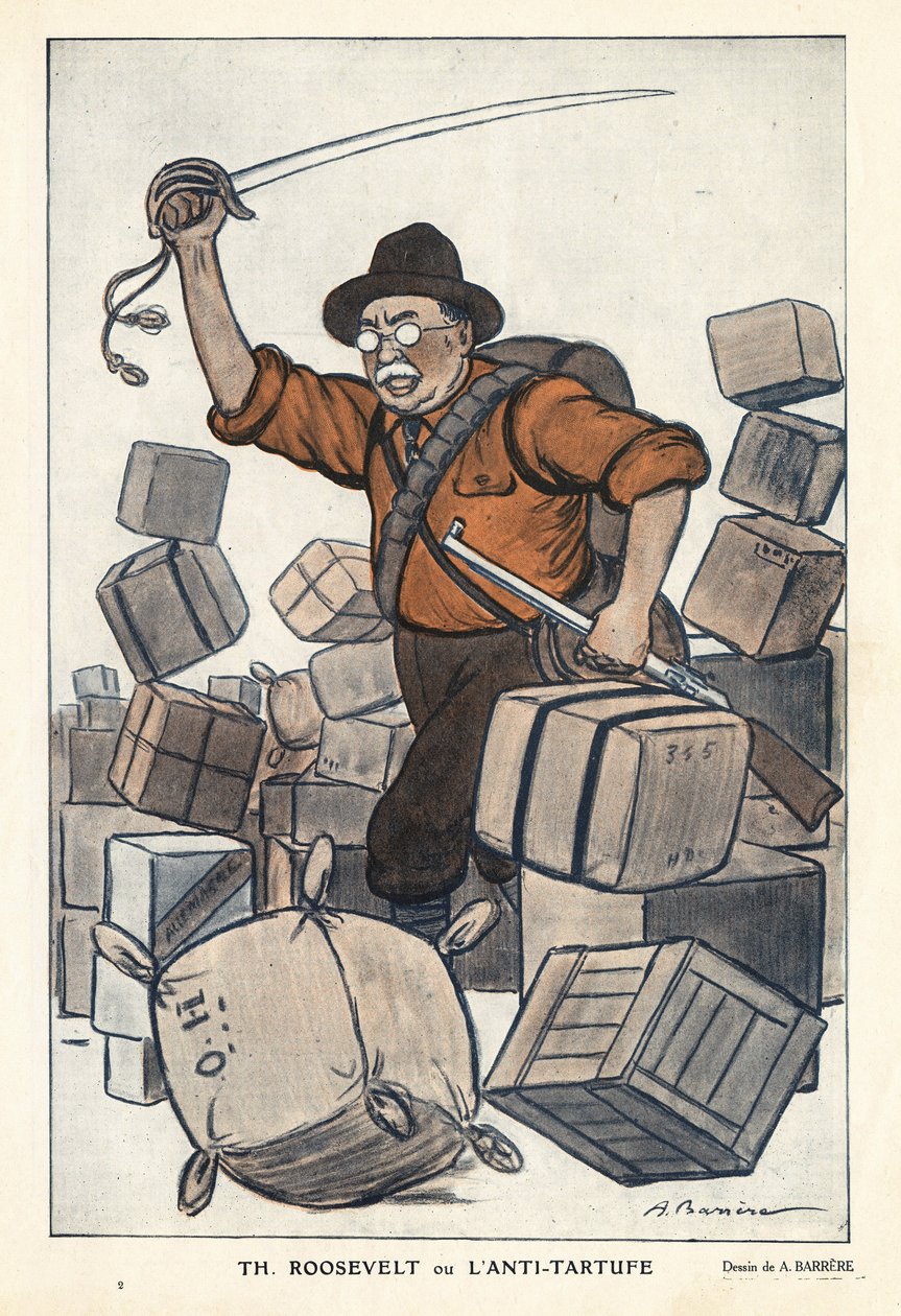 Portrét Theodora ROOSEVELTA (1858-1919) nebo anti Tartufe (Tartuffe) ve „“Fantasio“““ z 1.2.1913 - Ilustrace Adrien Barrere (1877-1931) od Adrien Barrere