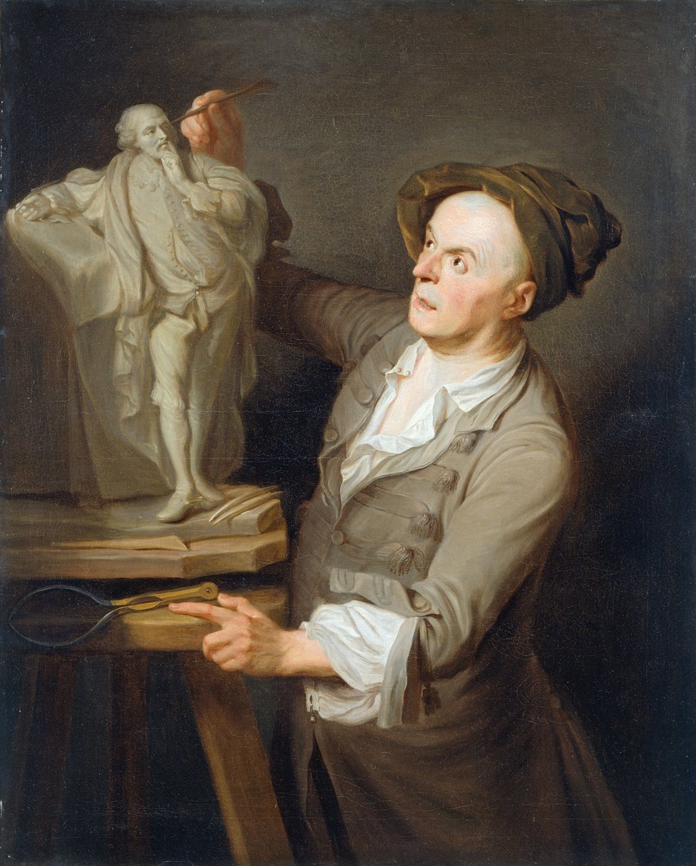 Louis-Francois Roubiliac (1695-1762) modeluje svůj pomník Shakespearovi (olej na plátně) od Adrien Carpentiers