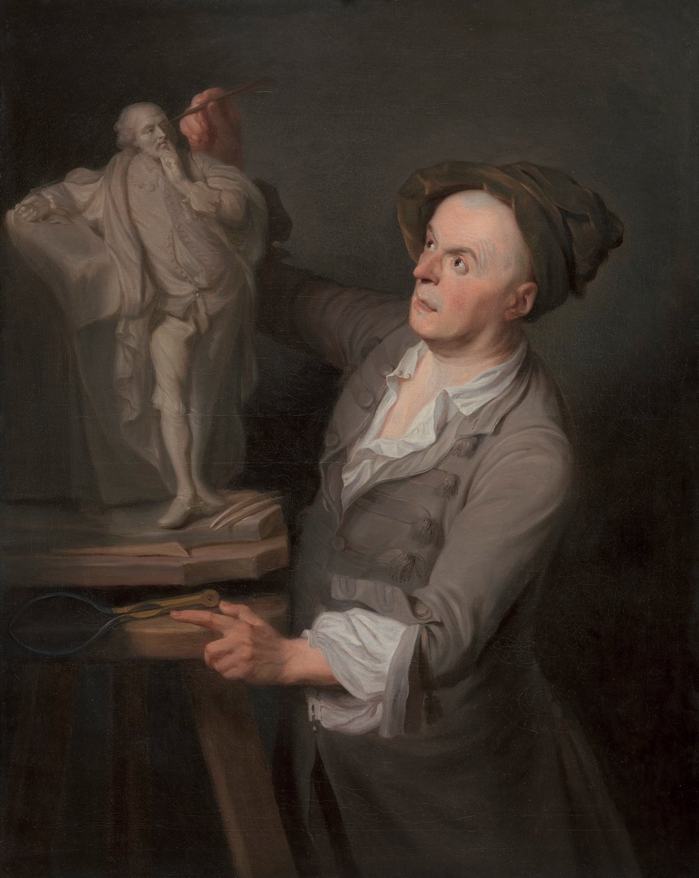 Louis-Francois Roubiliac modeluje svůj pomník Shakespearovi od Adrien Carpentiers